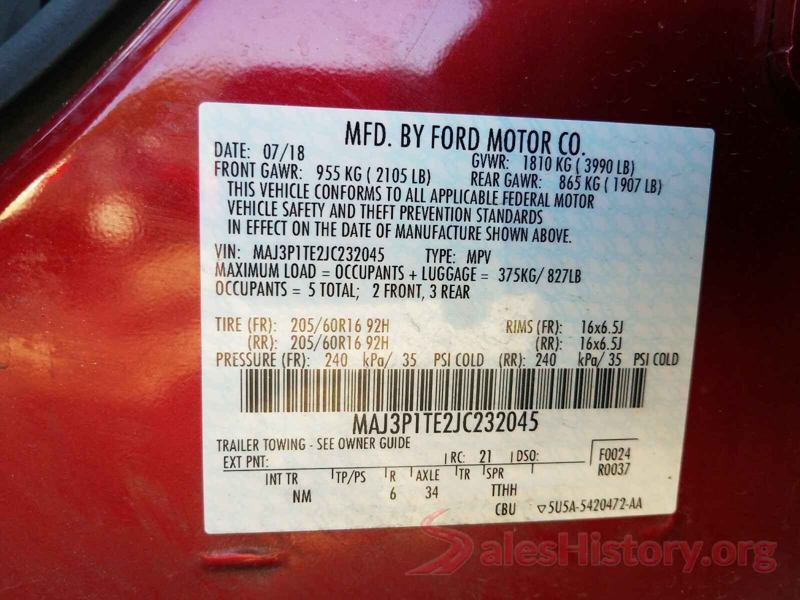 MAJ3P1TE2JC232045 2018 FORD ALL OTHER