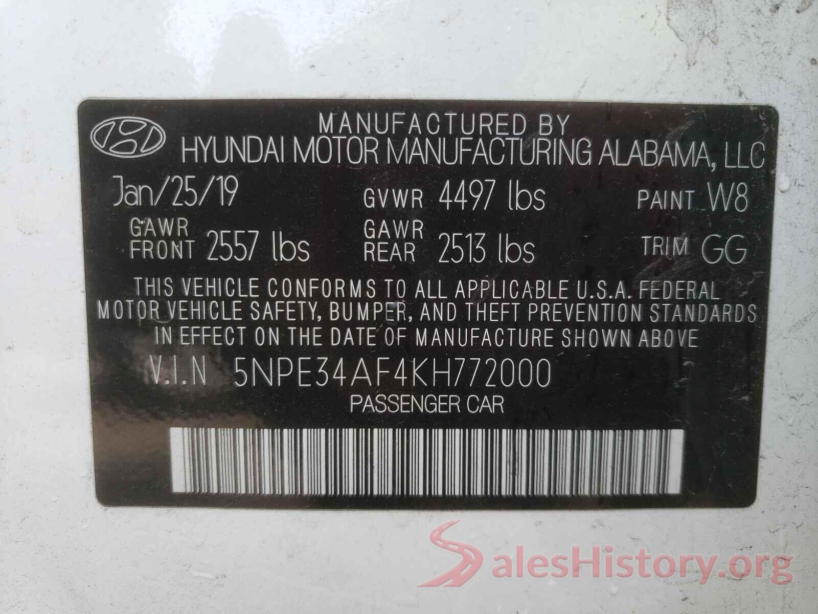 5NPE34AF4KH772000 2019 HYUNDAI SONATA