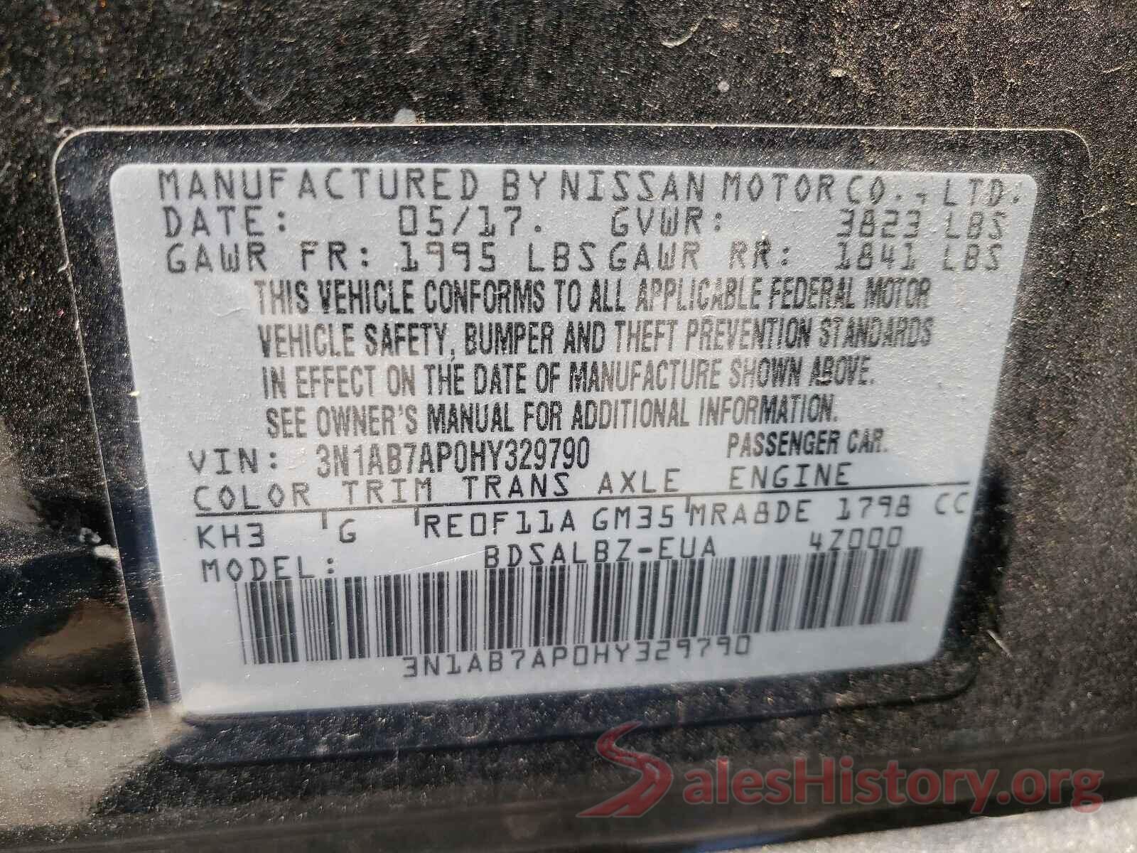 3N1AB7AP0HY329790 2017 NISSAN SENTRA