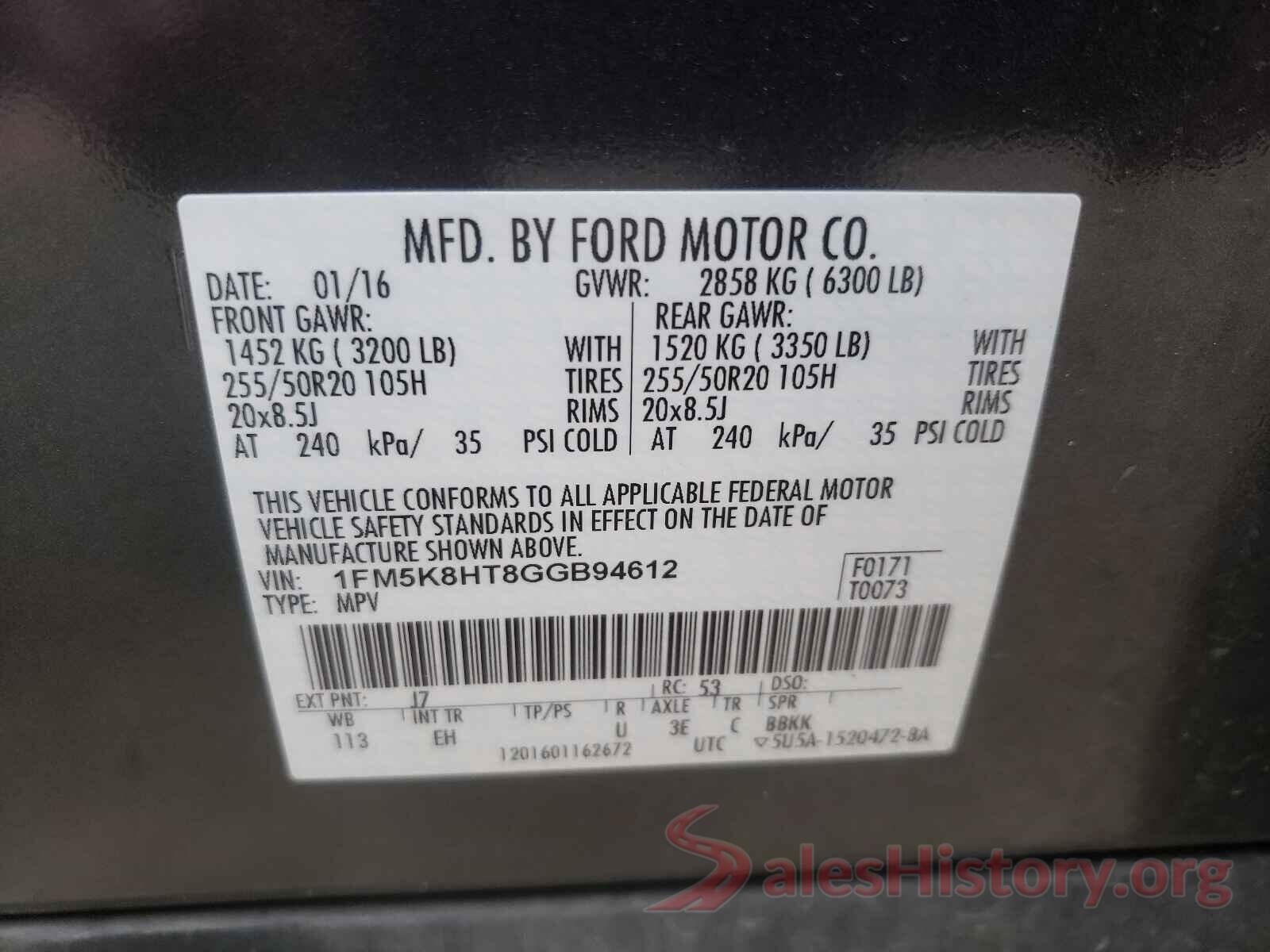 1FM5K8HT8GGB94612 2016 FORD EXPLORER