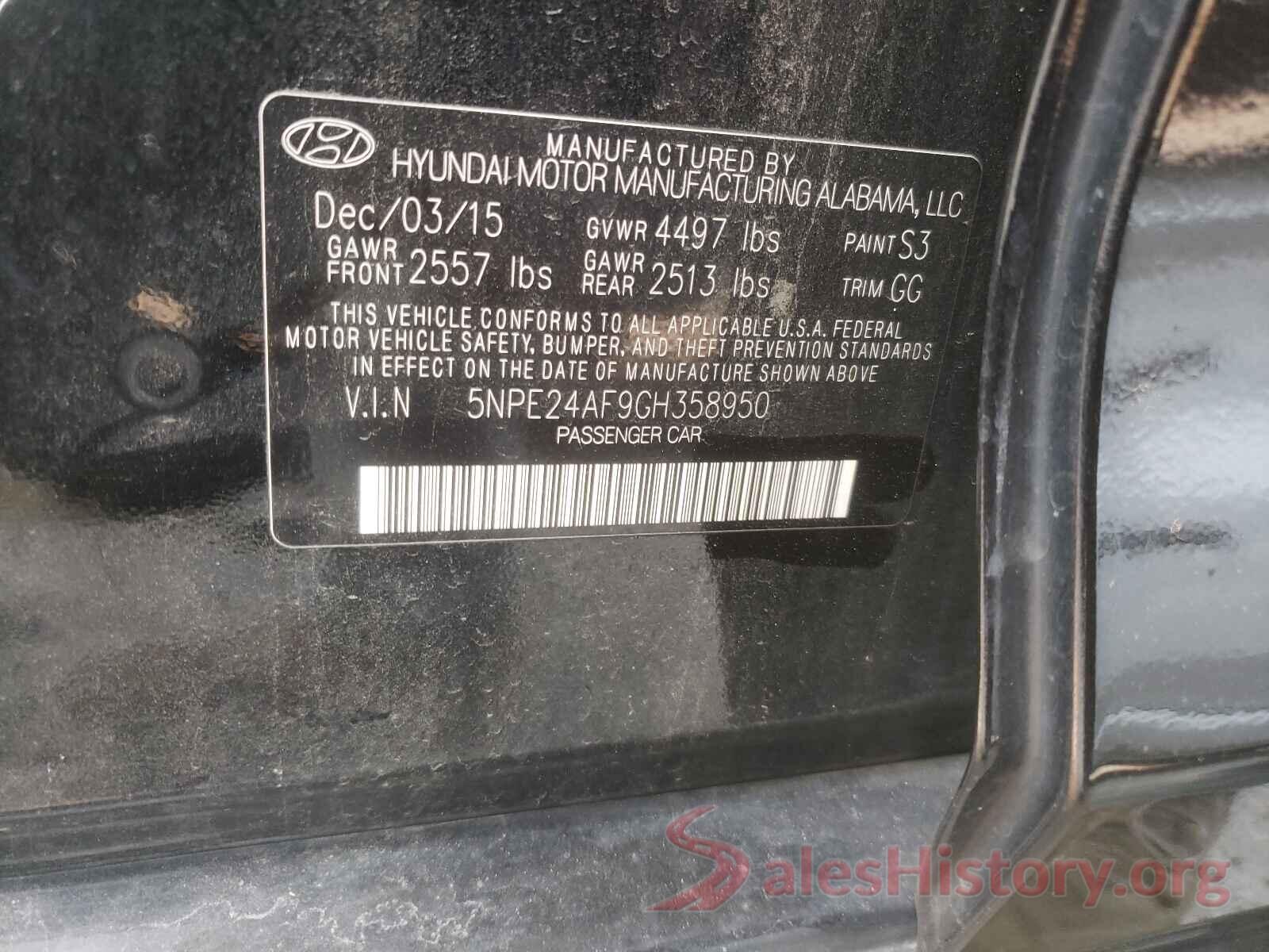 5NPE24AF9GH358950 2016 HYUNDAI SONATA