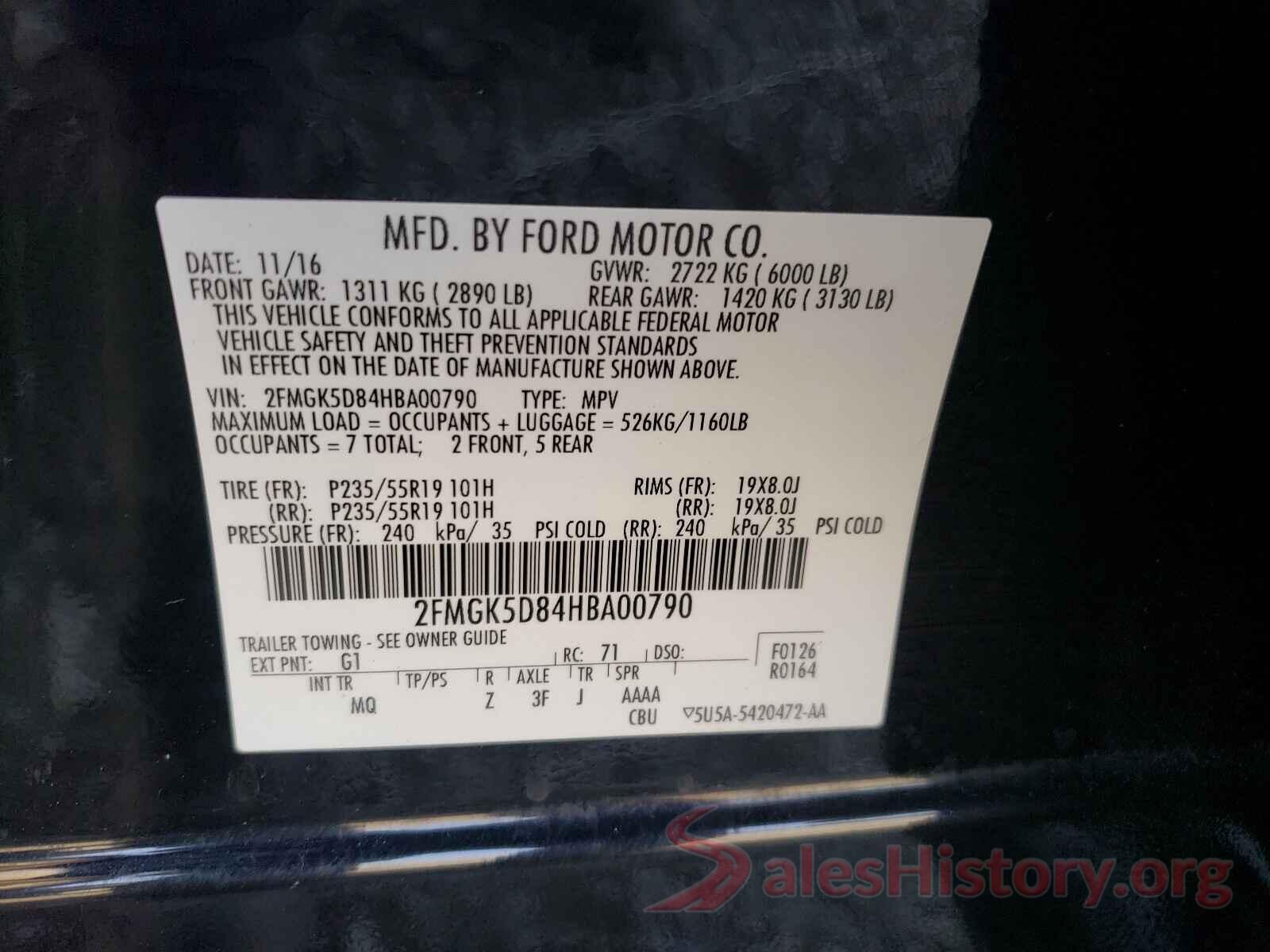 2FMGK5D84HBA00790 2017 FORD FLEX