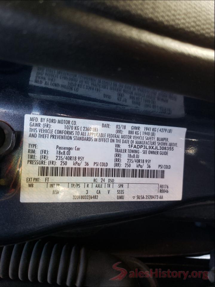 1FADP3L9XJL308355 2018 FORD FOCUS