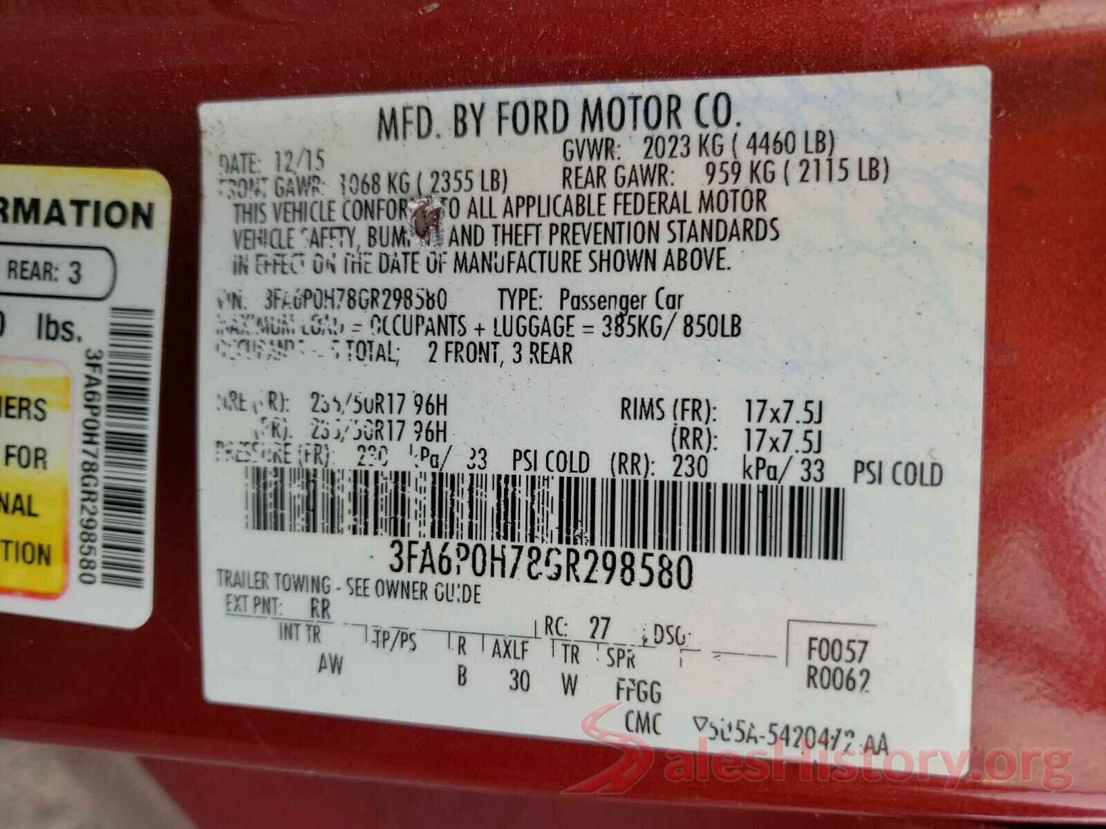 3FA6P0H78GR298580 2016 FORD FUSION