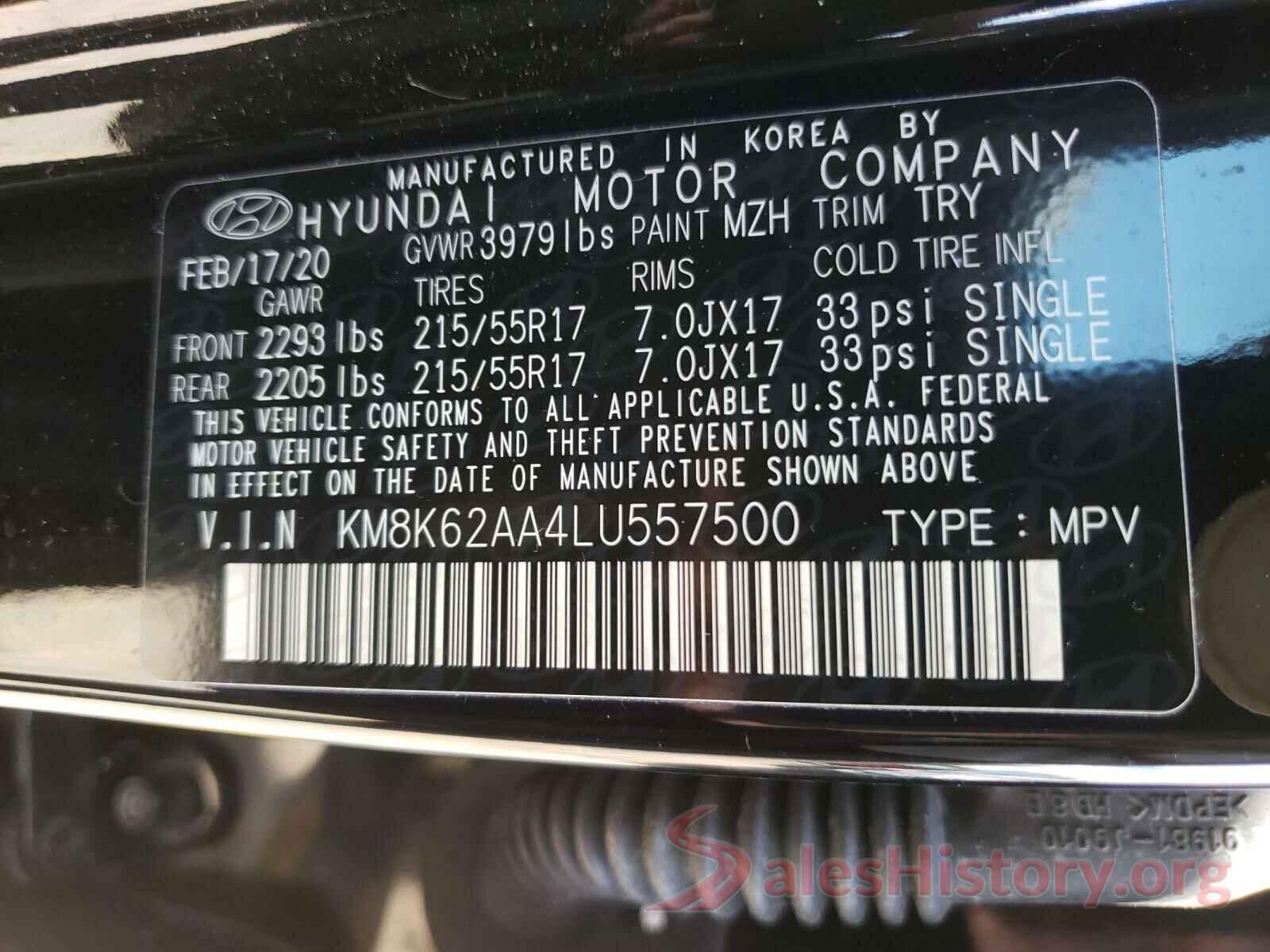 KM8K62AA4LU557500 2020 HYUNDAI KONA