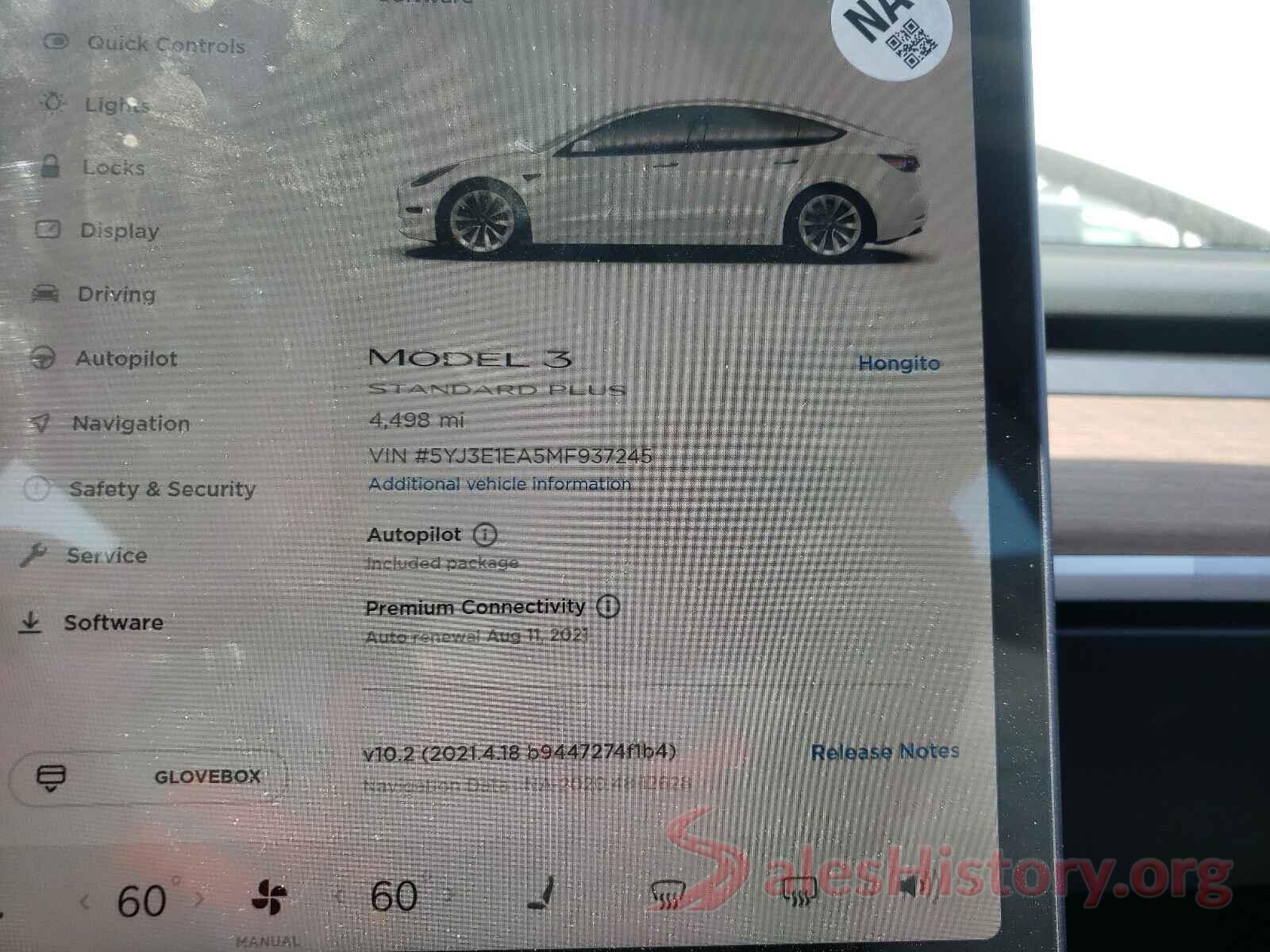 5YJ3E1EA5MF937245 2021 TESLA MODEL 3