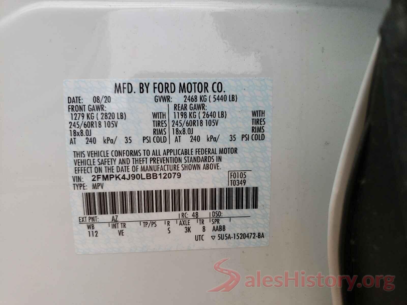 2FMPK4J90LBB12079 2020 FORD EDGE