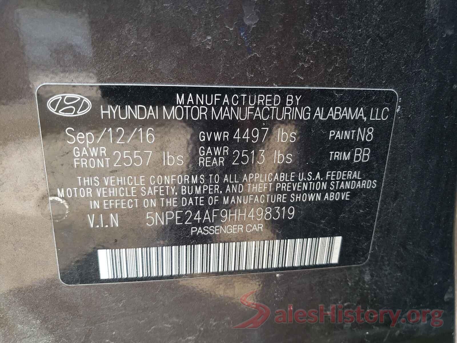 5NPE24AF9HH498319 2017 HYUNDAI SONATA