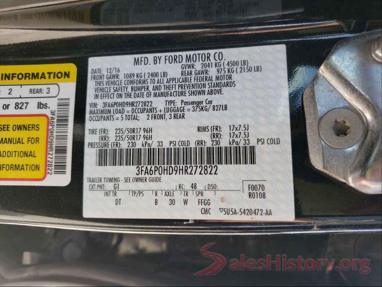 3FA6P0HD9HR272822 2017 FORD FUSION