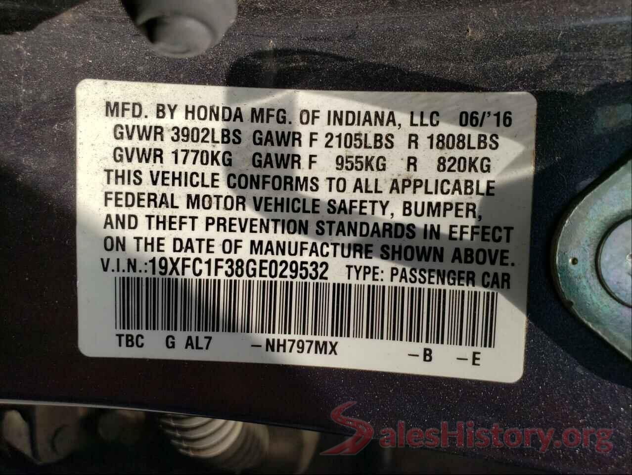 19XFC1F38GE029532 2016 HONDA CIVIC