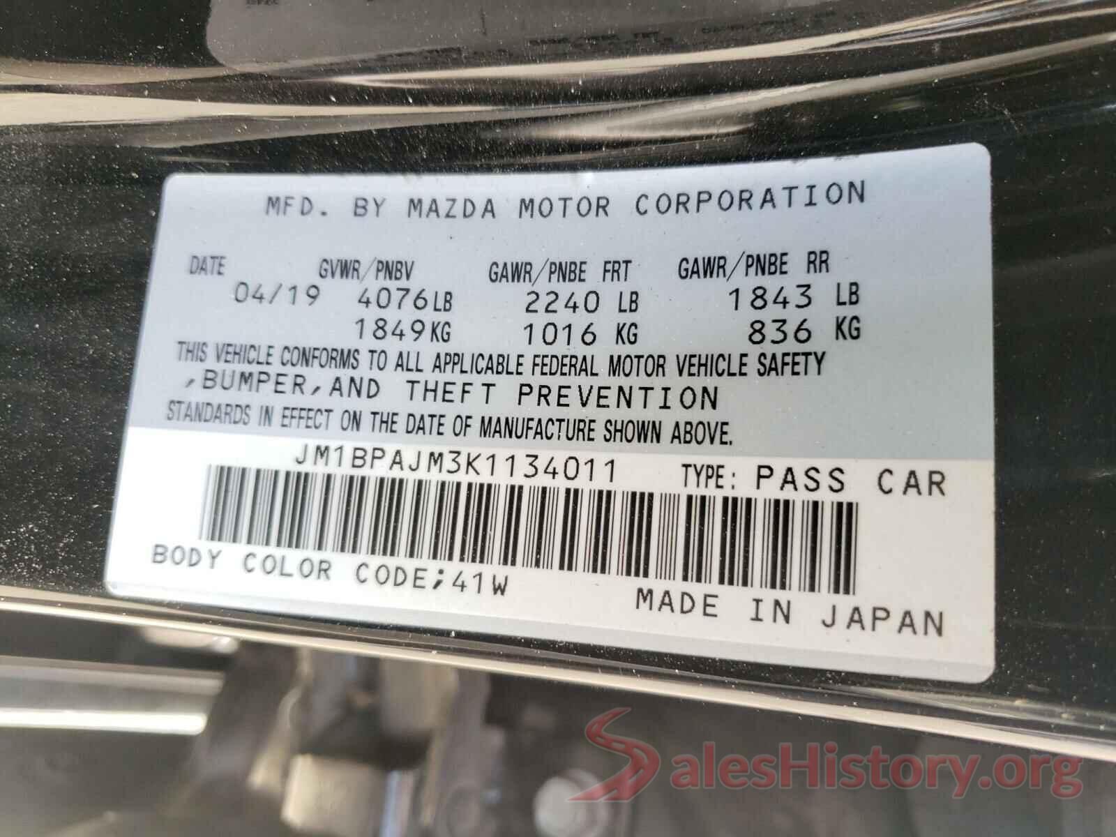 JM1BPAJM3K1134011 2019 MAZDA 3