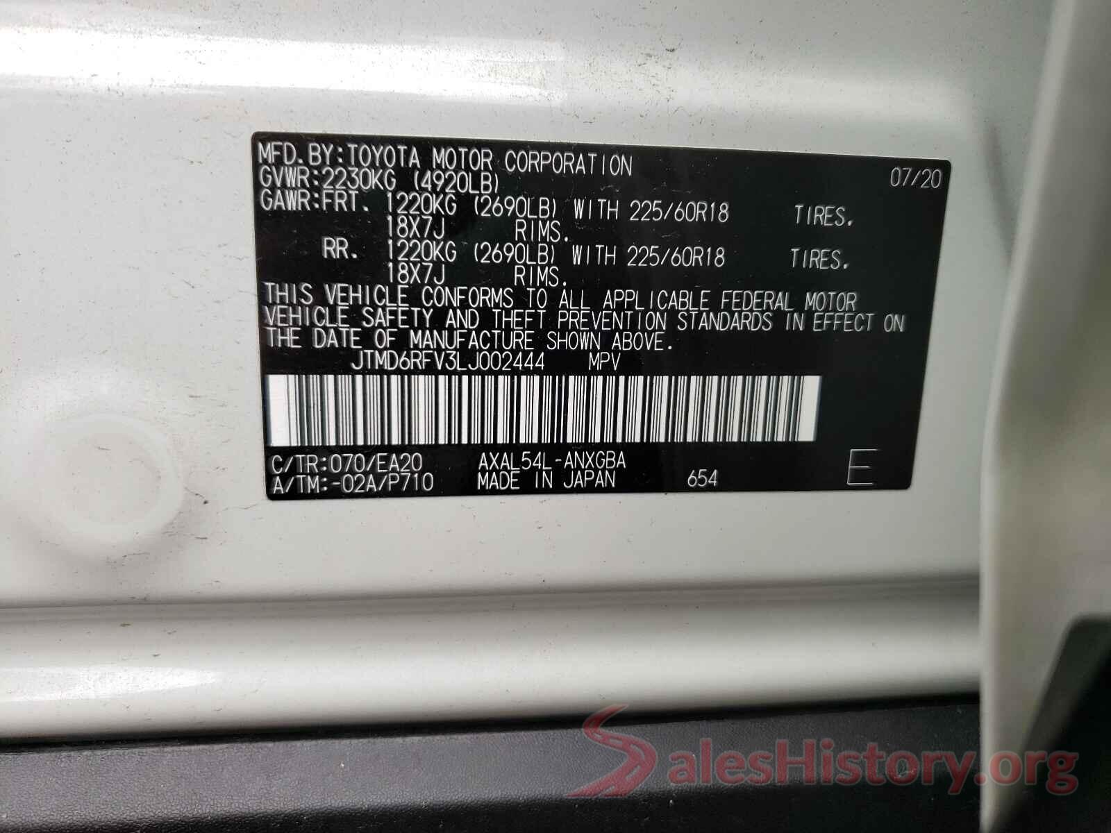 JTMD6RFV3LJ002444 2020 TOYOTA RAV4