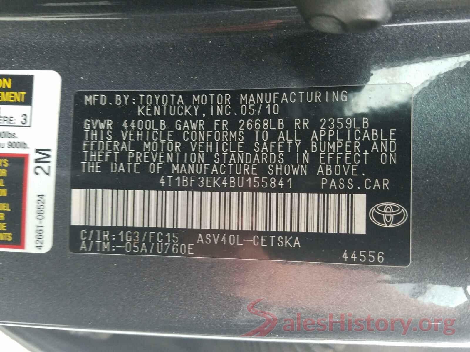 4T1BF3EK4BU155841 2011 TOYOTA CAMRY