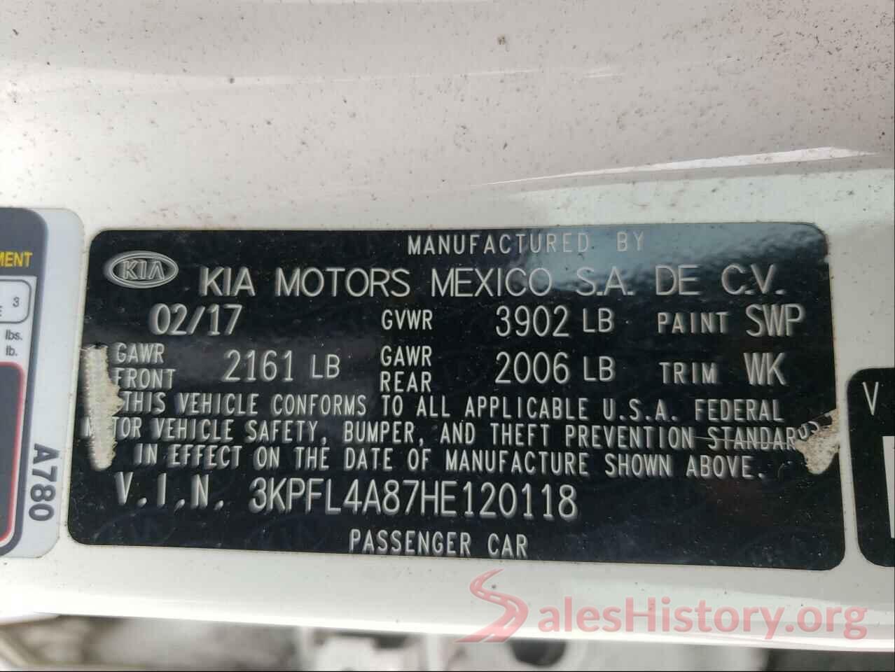 3KPFL4A87HE120118 2017 KIA FORTE