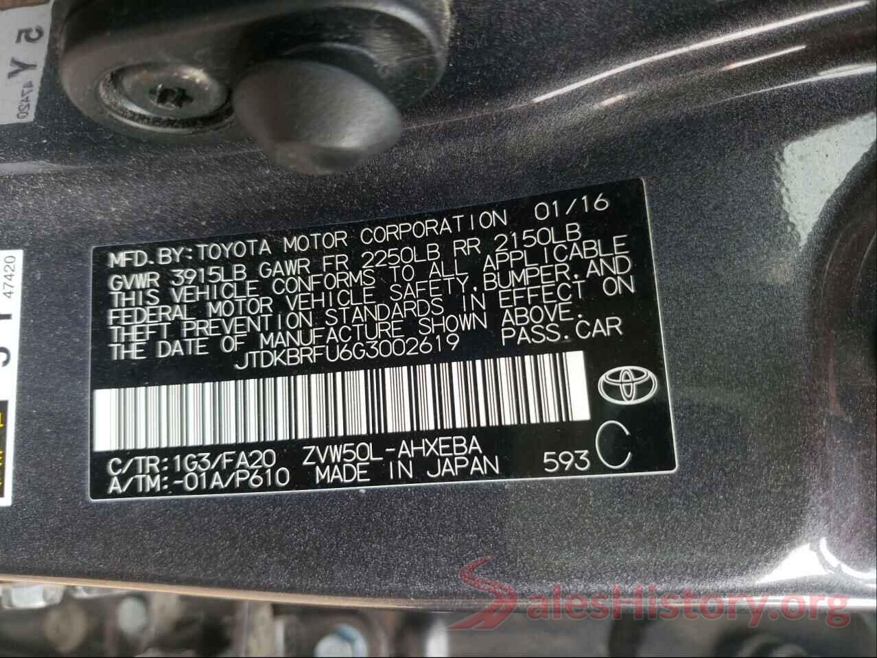 JTDKBRFU6G3002619 2016 TOYOTA PRIUS