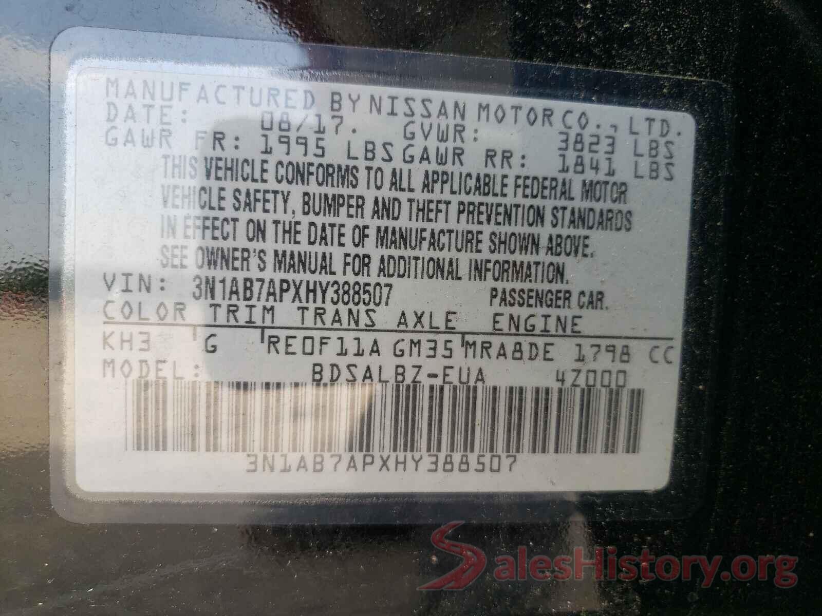 3N1AB7APXHY388507 2017 NISSAN SENTRA