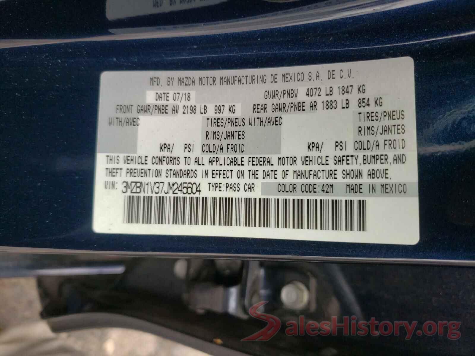 3MZBN1V37JM245604 2018 MAZDA 3