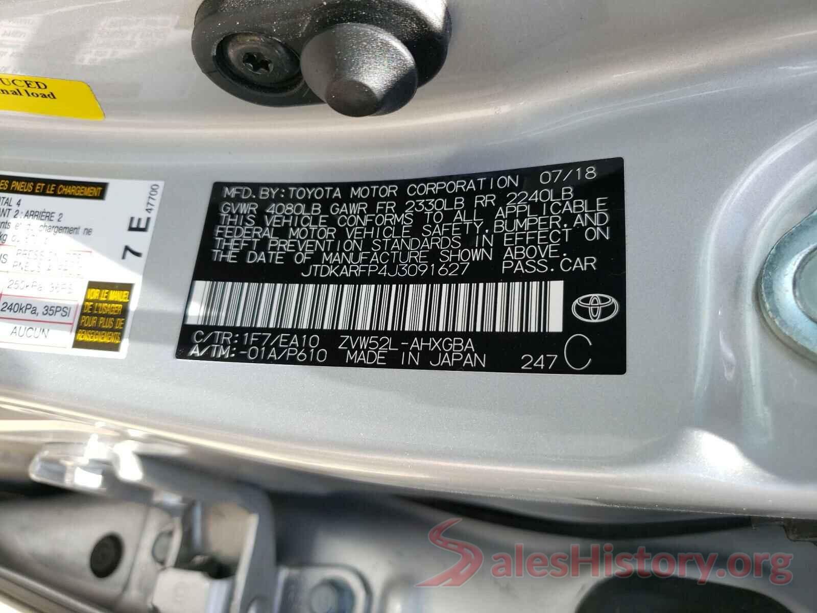 JTDKARFP4J3091627 2018 TOYOTA PRIUS