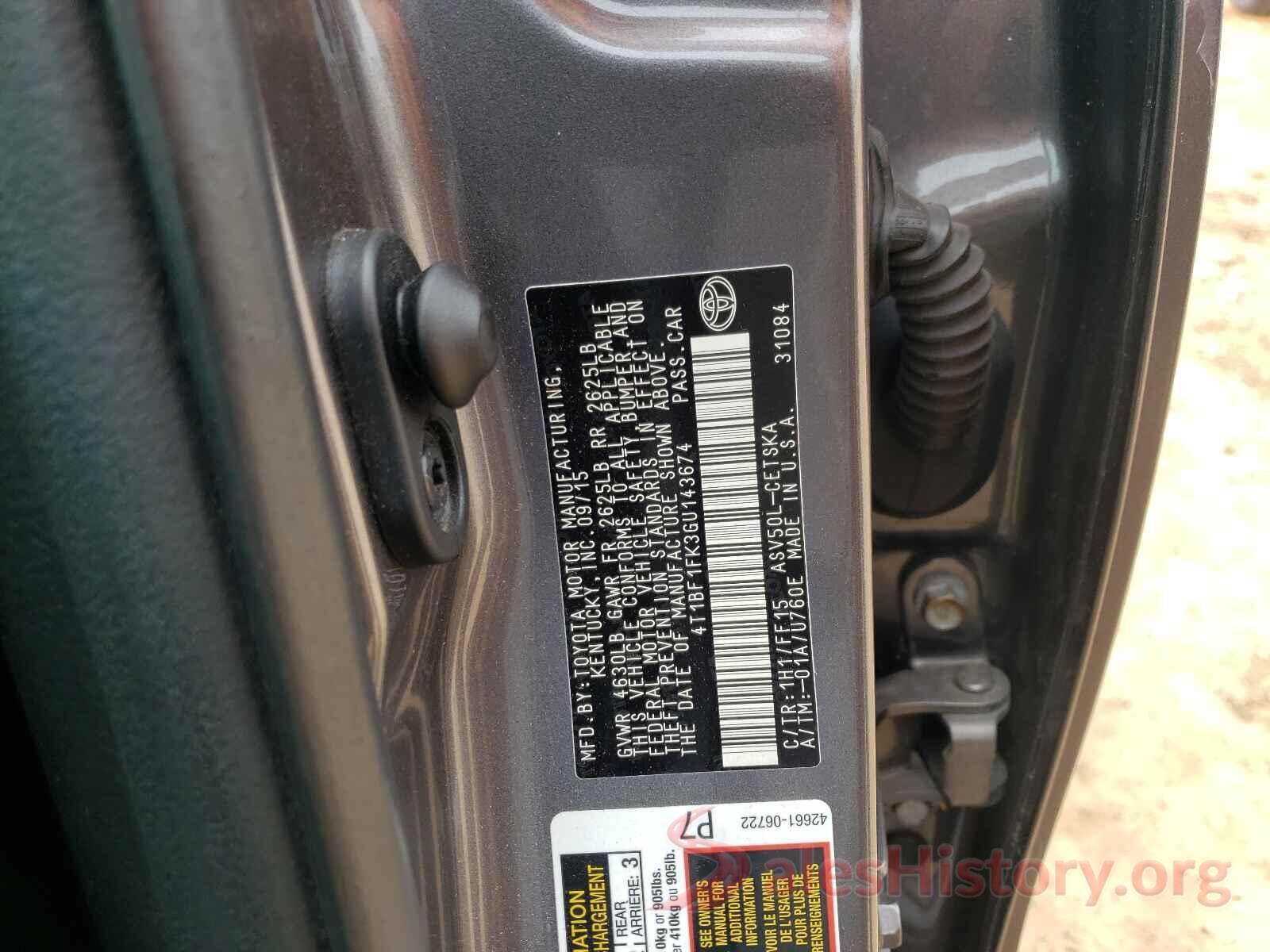 4T1BF1FK3GU143674 2016 TOYOTA CAMRY