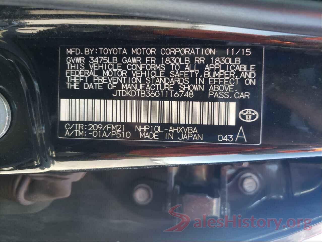 JTDKDTB36G1116748 2016 TOYOTA PRIUS