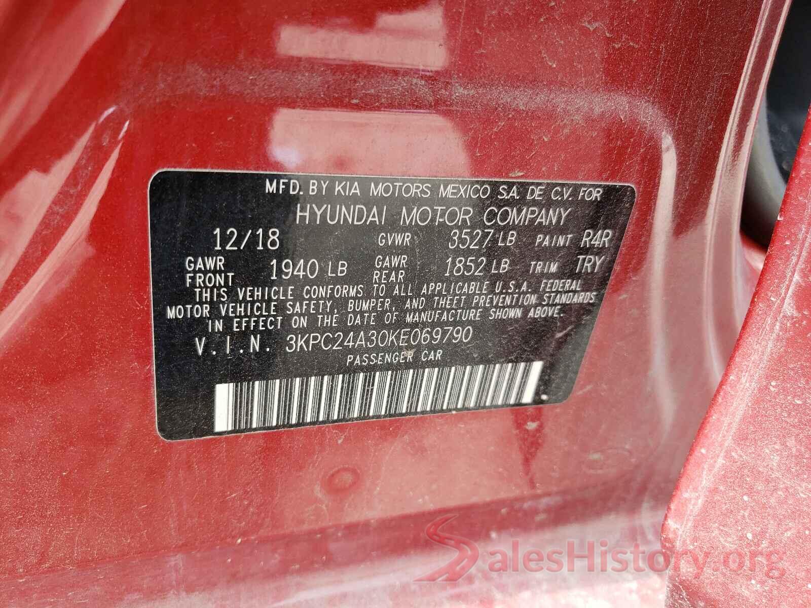 3KPC24A30KE069790 2019 HYUNDAI ACCENT