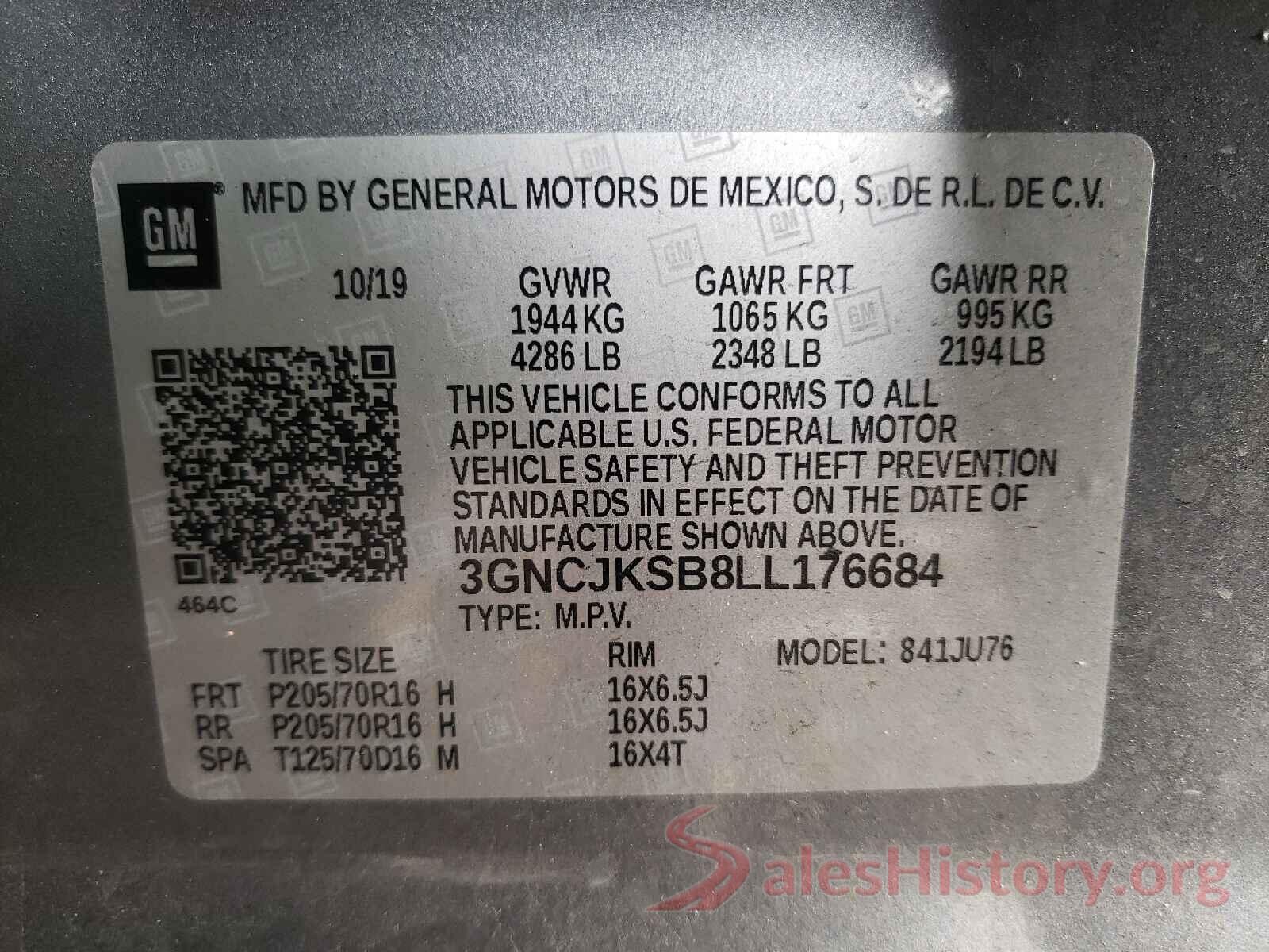 3GNCJKSB8LL176684 2020 CHEVROLET TRAX