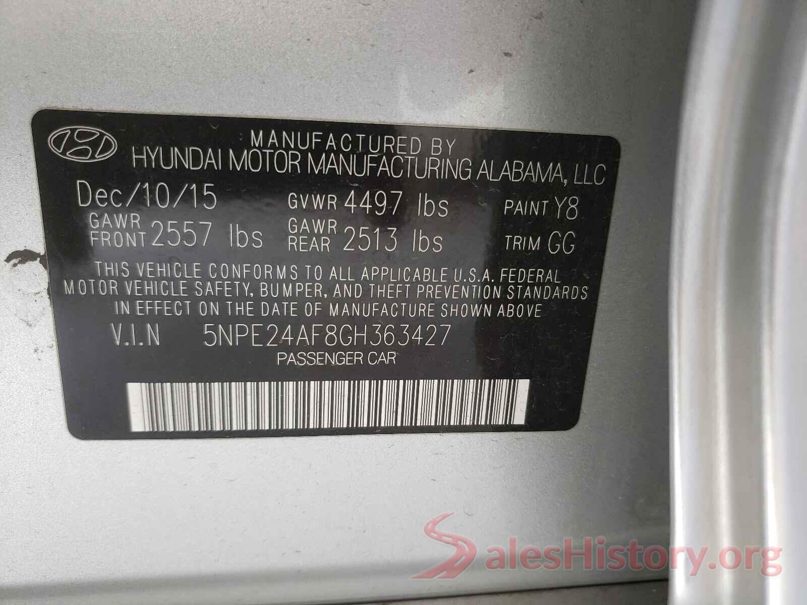 5NPE24AF8GH363427 2016 HYUNDAI SONATA