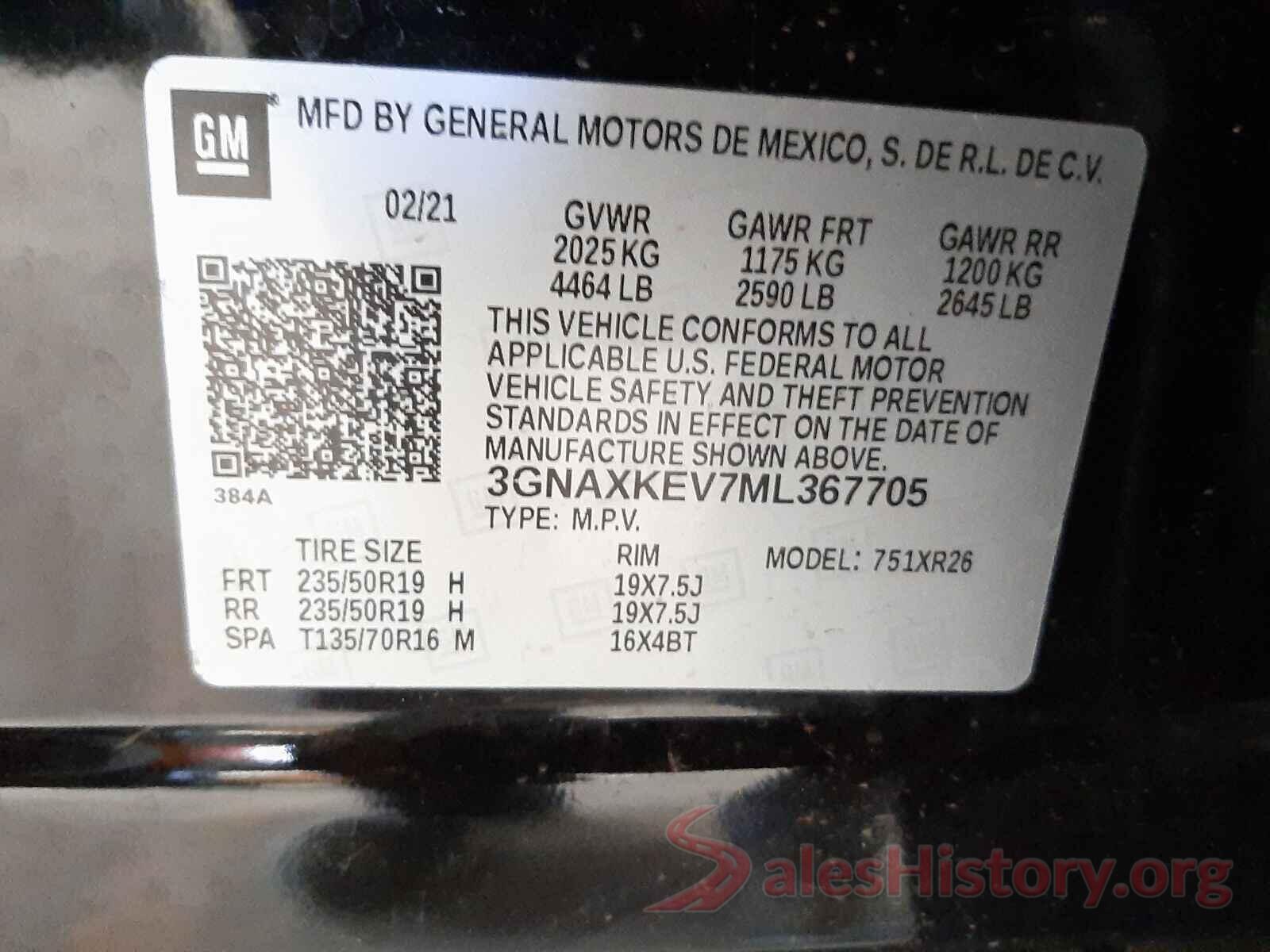 3GNAXKEV7ML367705 2021 CHEVROLET EQUINOX