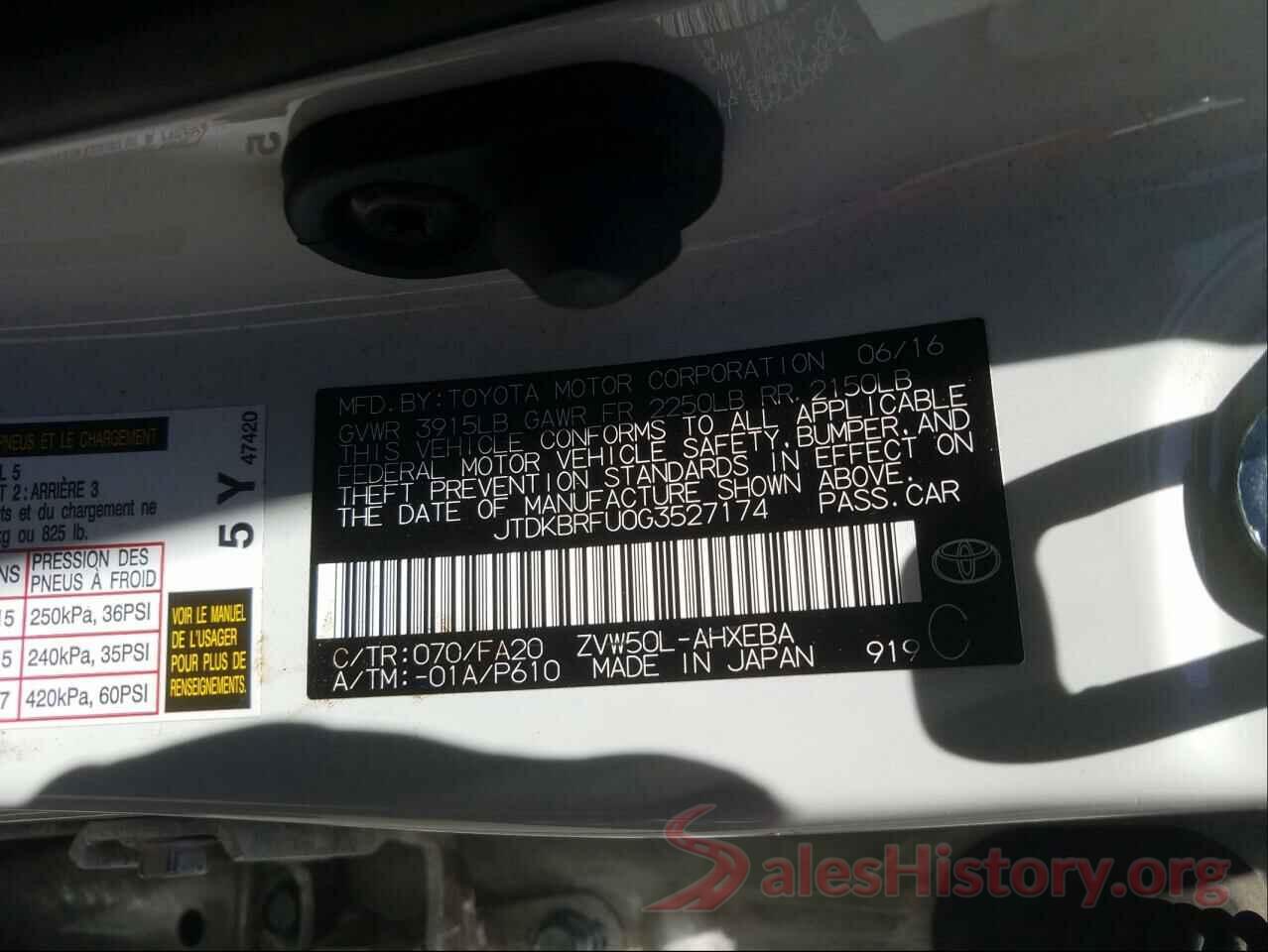 JTDKBRFU0G3527174 2016 TOYOTA PRIUS