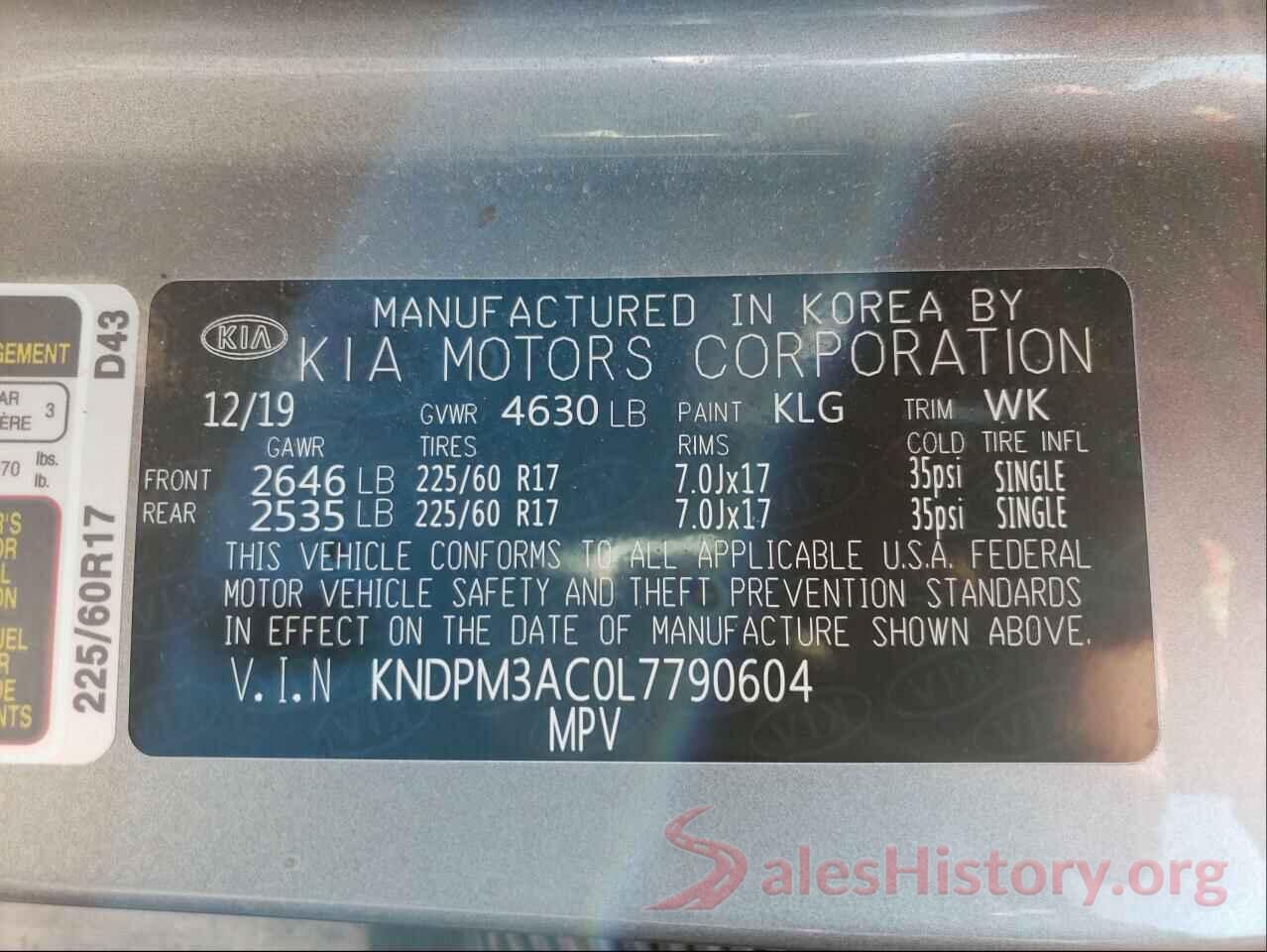 KNDPM3AC0L7790604 2020 KIA SPORTAGE