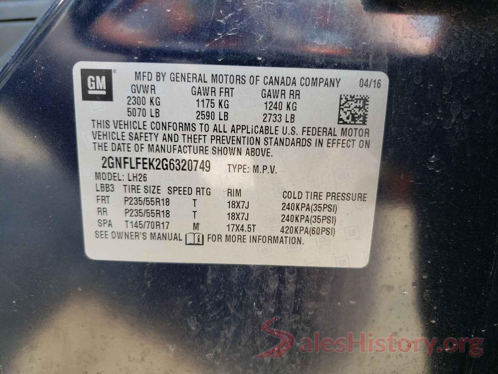 2GNFLFEK2G6320749 2016 CHEVROLET EQUINOX