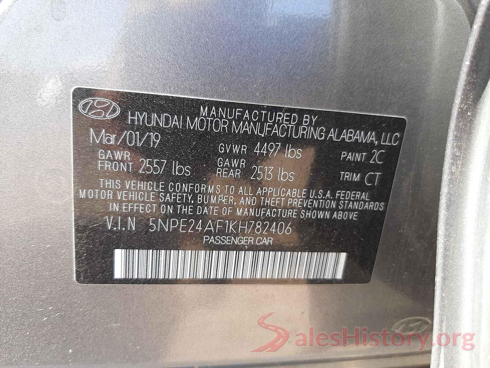 5NPE24AF1KH782406 2019 HYUNDAI SONATA