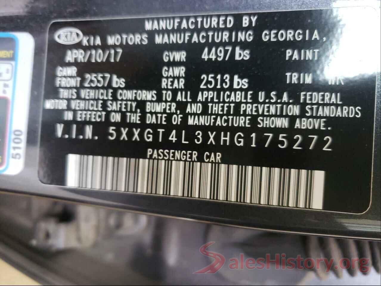 5XXGT4L3XHG175272 2017 KIA OPTIMA