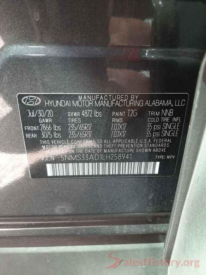 5NMS33AD1LH258941 2020 HYUNDAI SANTA FE