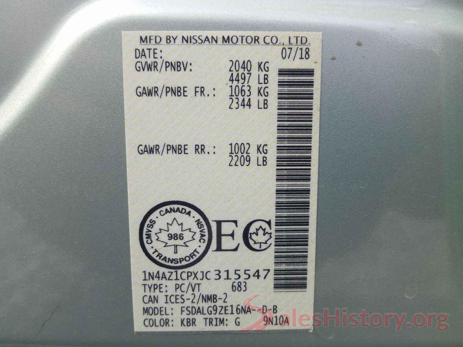 1N4AZ1CPXJC315547 2018 NISSAN LEAF