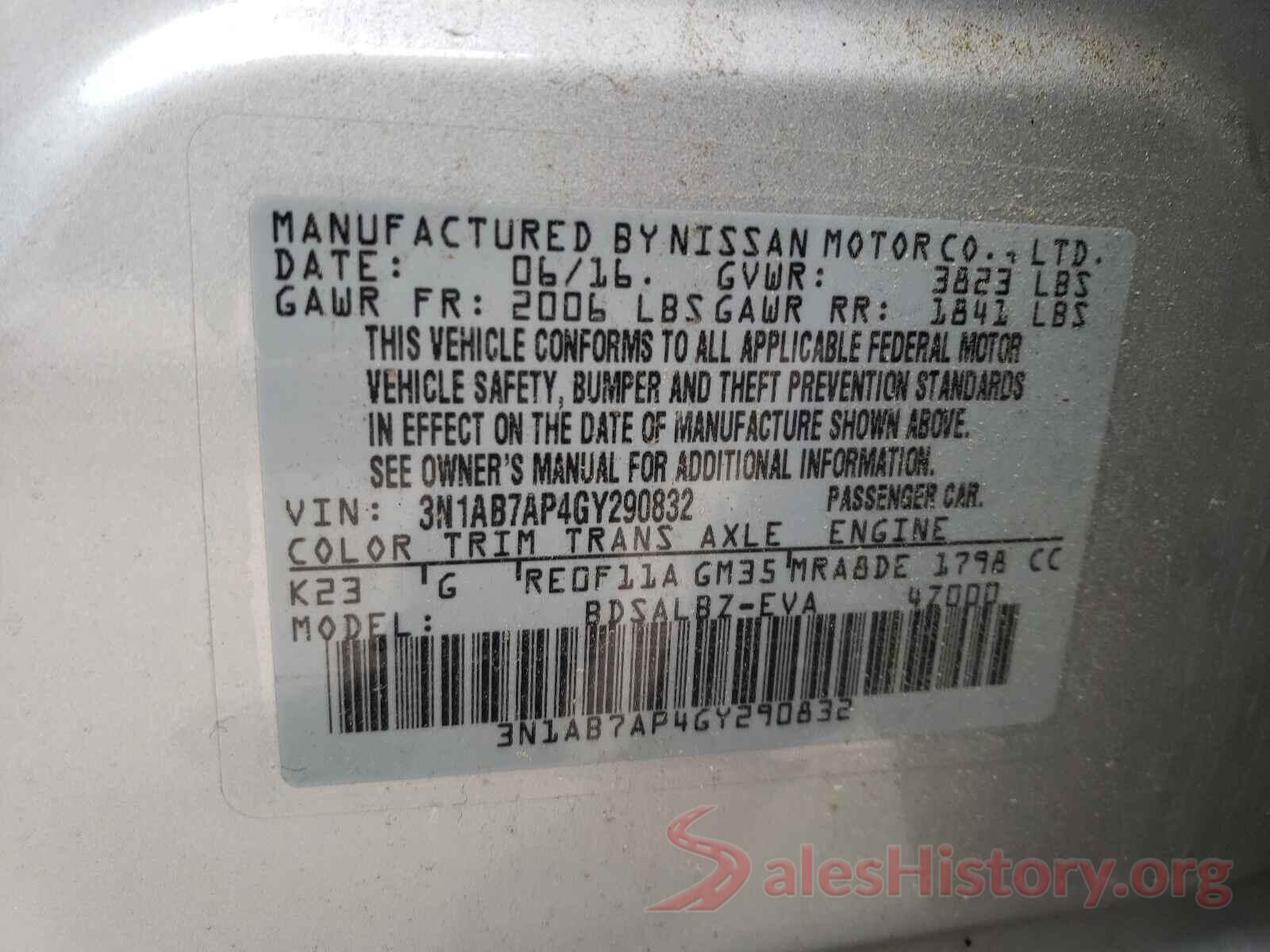 3N1AB7AP4GY290832 2016 NISSAN SENTRA