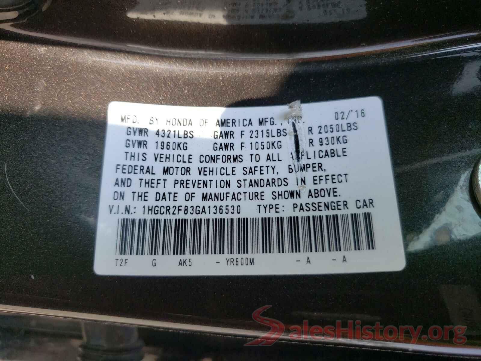 1HGCR2F83GA136530 2016 HONDA ACCORD