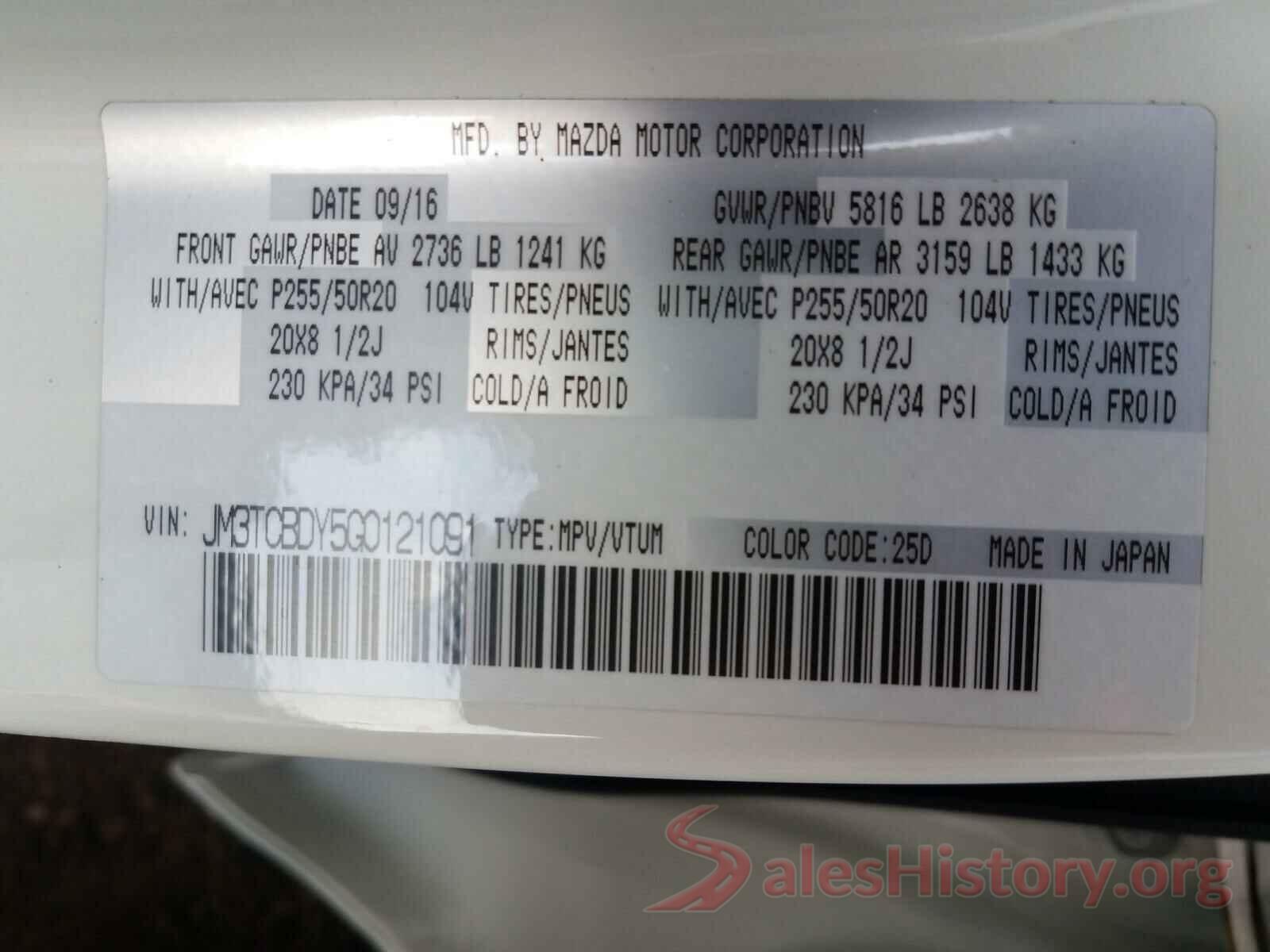 JM3TCBDY5G0121091 2016 MAZDA CX-9