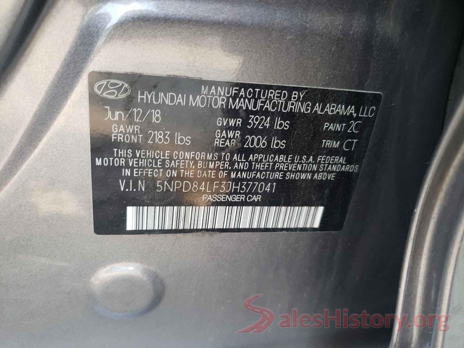 5NPD84LF3JH377041 2018 HYUNDAI ELANTRA