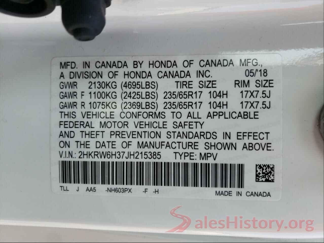 2HKRW6H37JH215385 2018 HONDA CRV