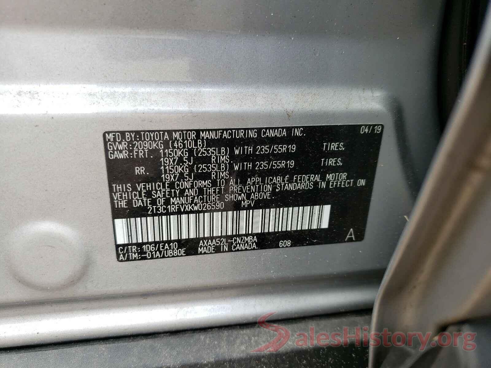 2T3C1RFVXKW026590 2019 TOYOTA RAV4