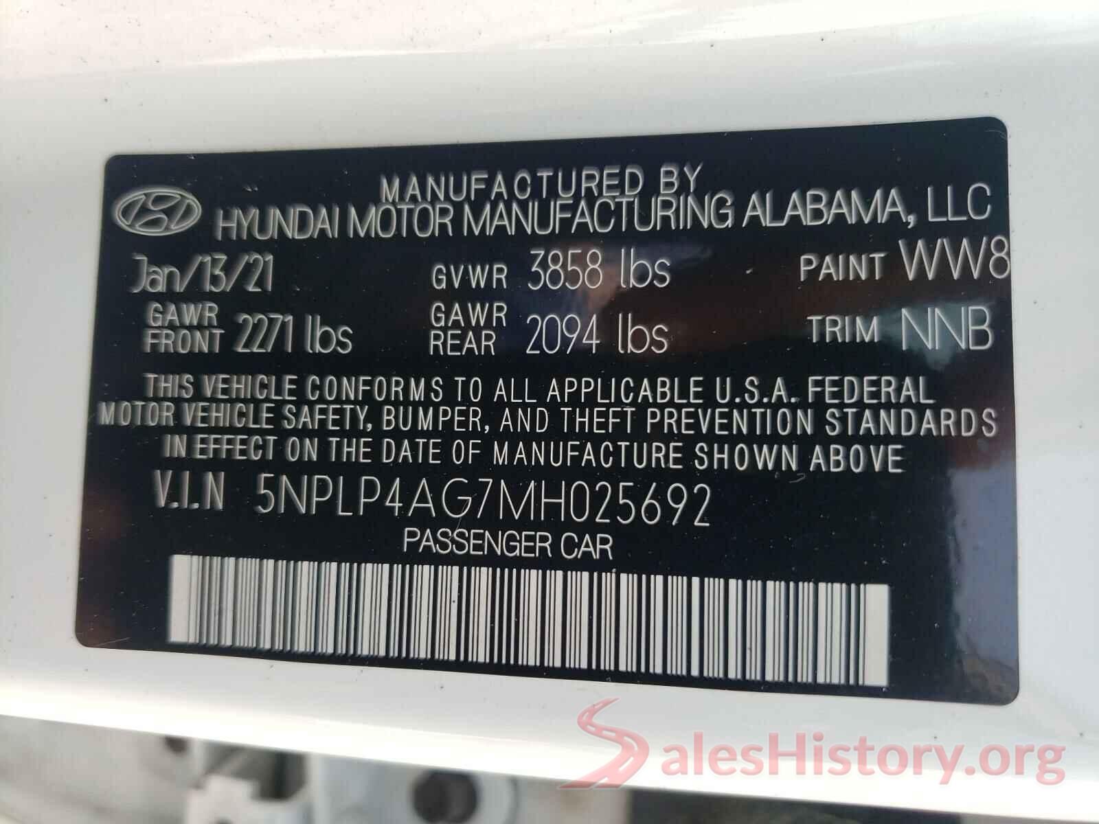 5NPLP4AG7MH025692 2021 HYUNDAI ELANTRA