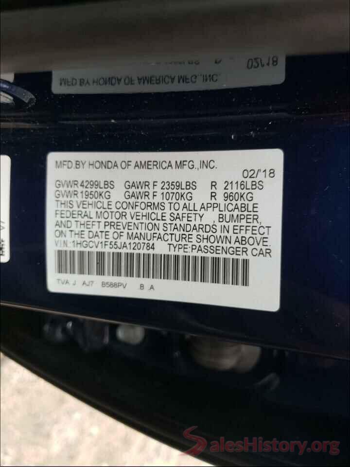 1HGCV1F55JA120784 2018 HONDA ACCORD