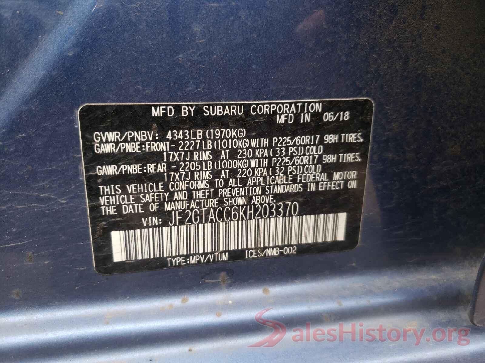 JF2GTACC6KH203370 2019 SUBARU CROSSTREK