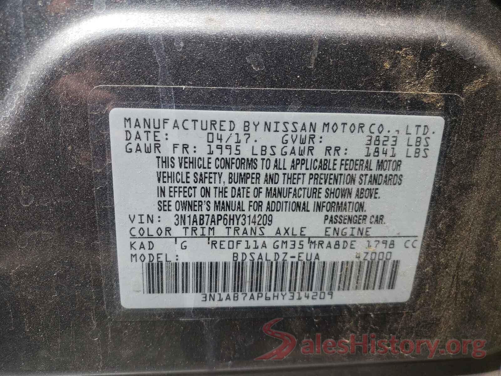 3N1AB7AP6HY314209 2017 NISSAN SENTRA