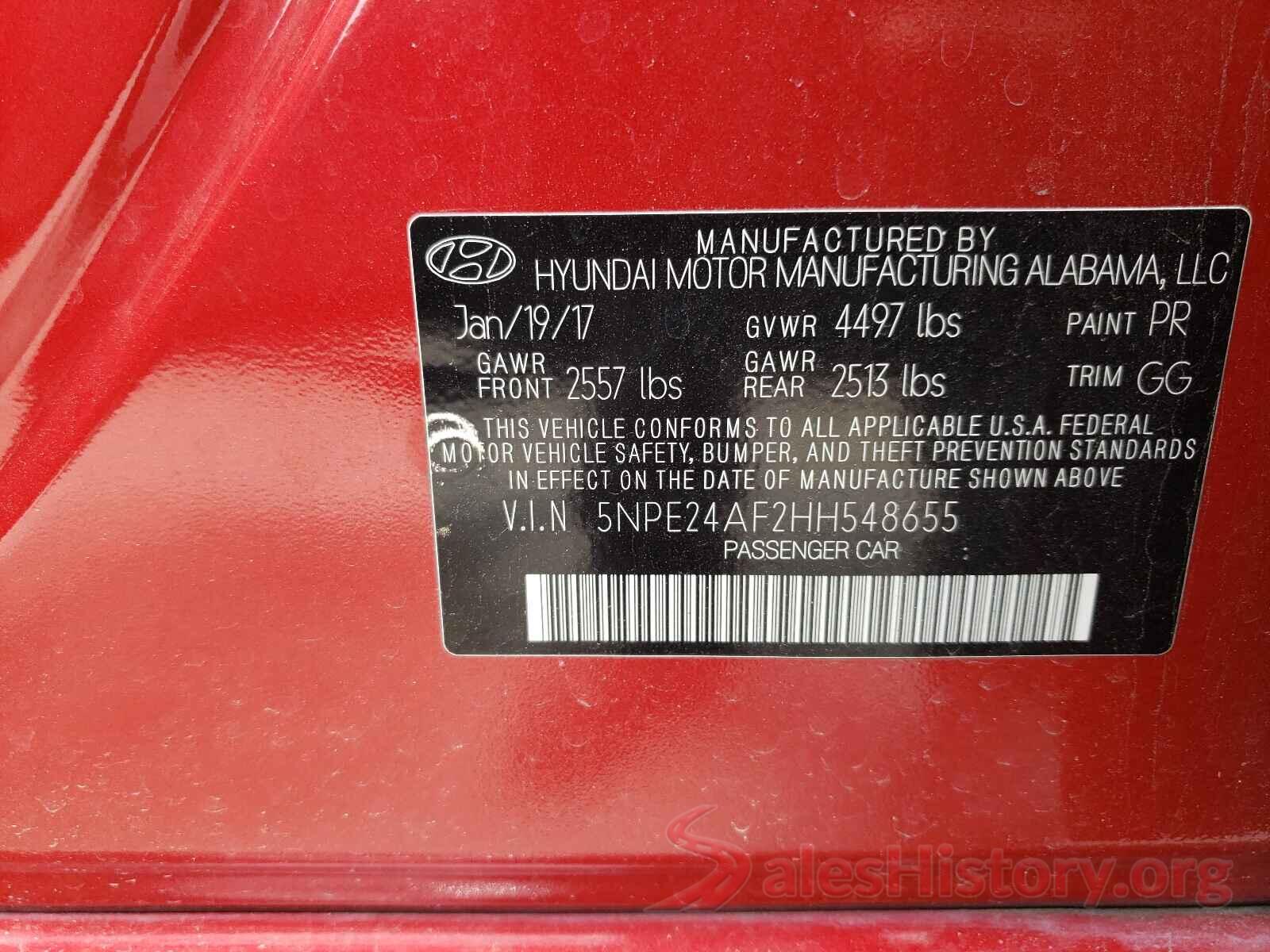 5NPE24AF2HH548655 2017 HYUNDAI SONATA