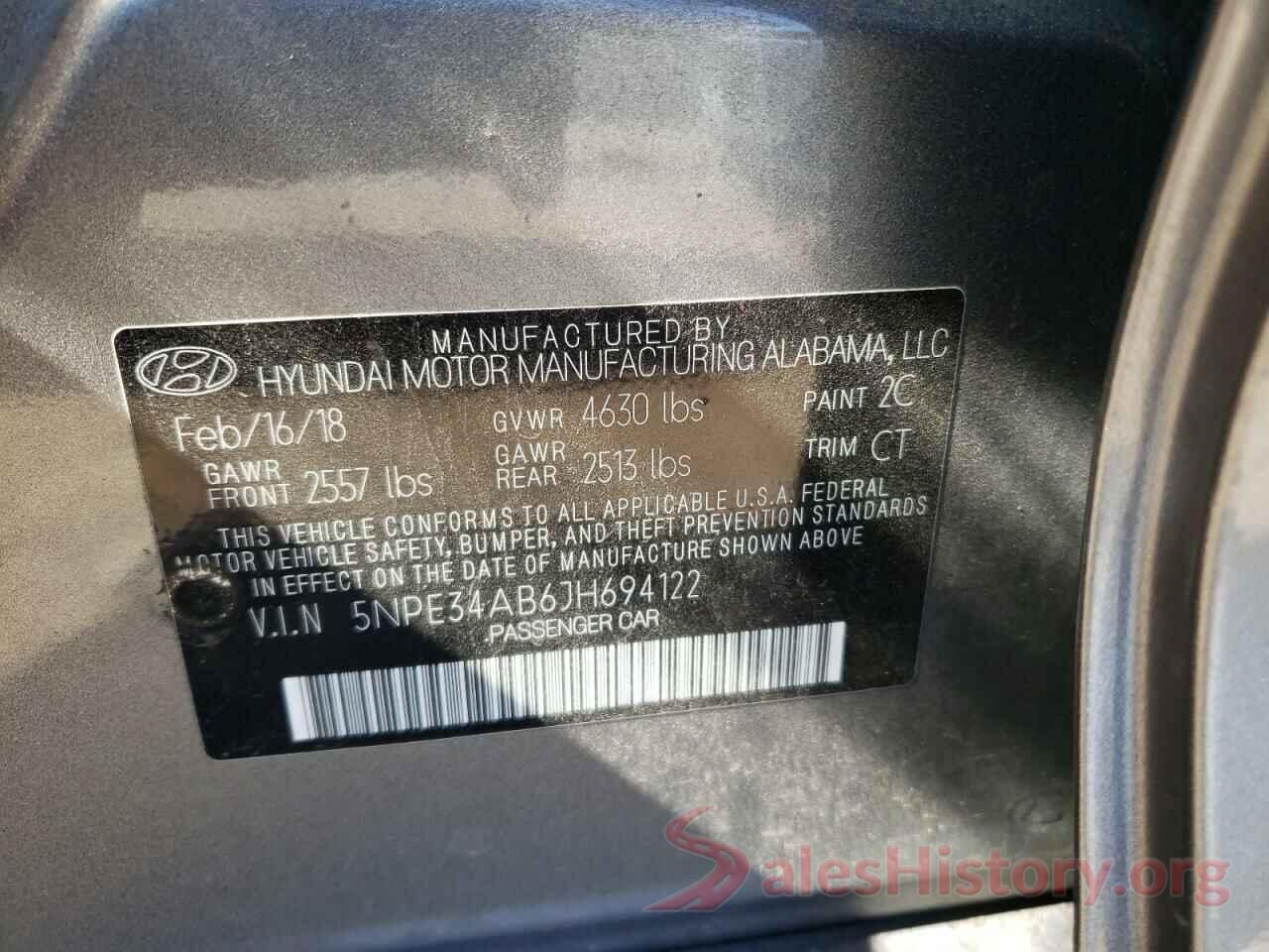 5NPE34AB6JH694122 2018 HYUNDAI SONATA