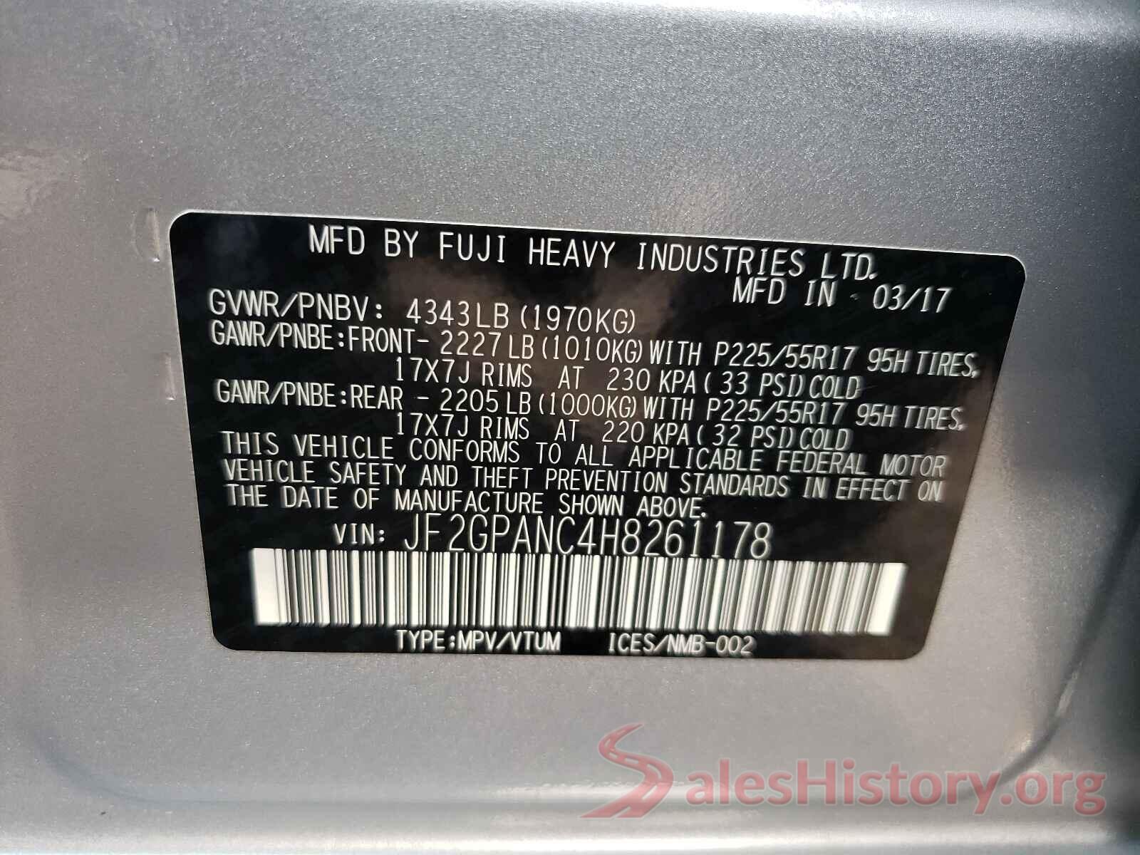 JF2GPANC4H8261178 2017 SUBARU CROSSTREK