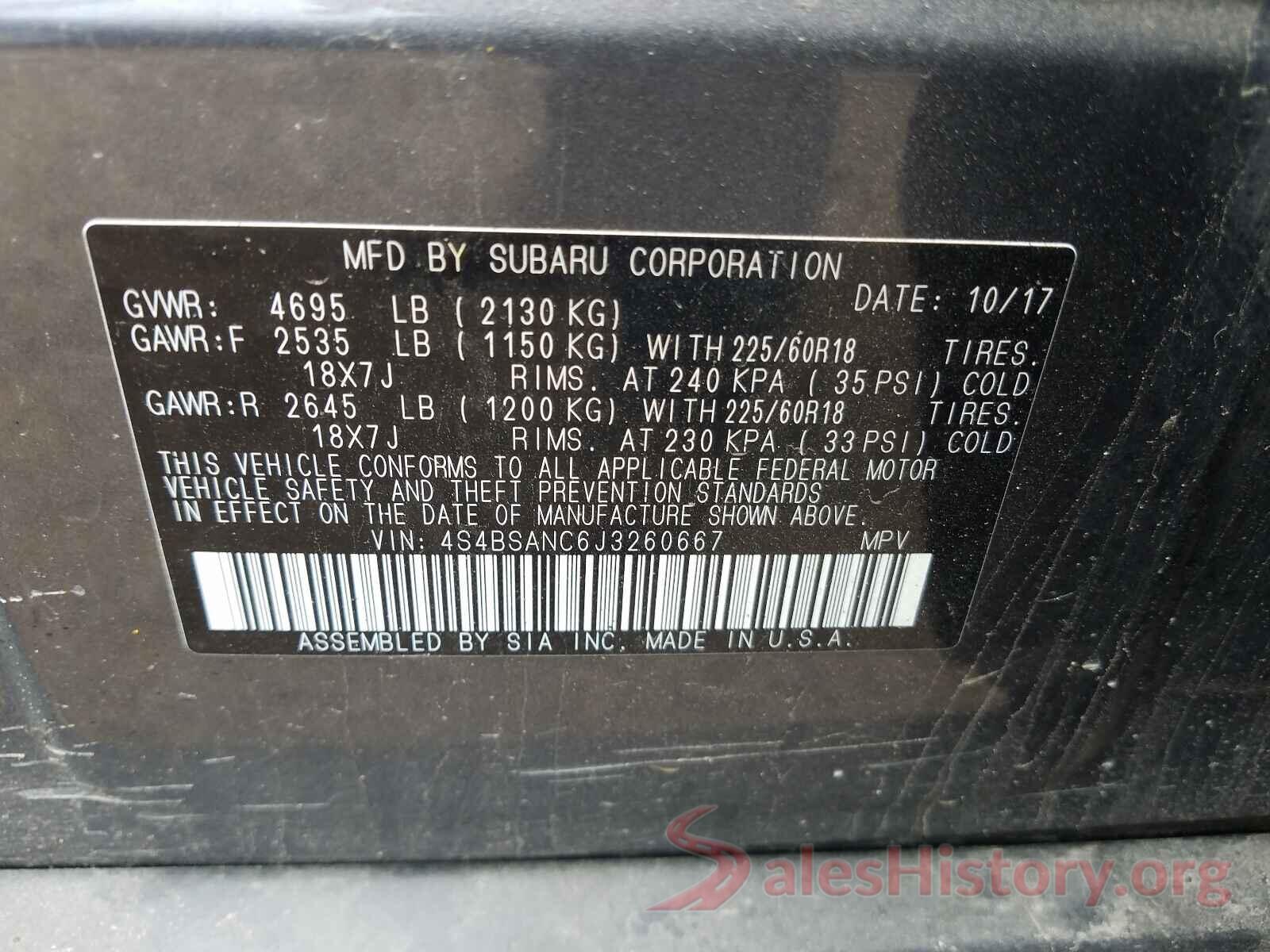 4S4BSANC6J3260667 2018 SUBARU OUTBACK