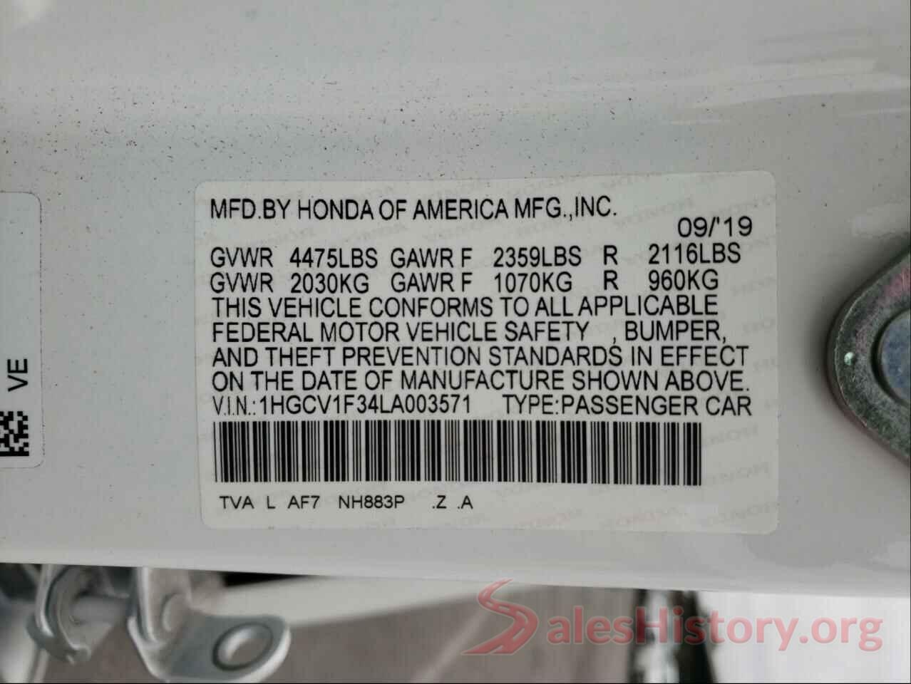 1HGCV1F34LA003571 2020 HONDA ACCORD